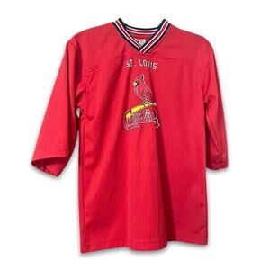 Major League St. Louis Cardinals Baseball Jersey V-Neck 3/4 Sleeves Red Boys L